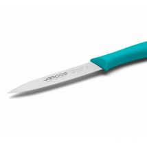 Couteau Mondador Arcos Nova 188632 en acier inoxydable Nitrum et mango Couteau en polypropylène, lame turquoise de 10 cm en boîte présentoir.