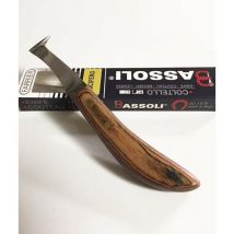 Couteau Bassoli pour Lucifero modèle rogue avec lame courbe et tasseau fabriqué en Italie avec des matériaux de haute qualité