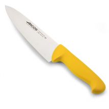 Arcos - Couteau de chef Couleur - Prof 292100 acier inoxydable Nitrum et mango lame ergonomique en polypropylène jaune et lame de 20 cm, vitrine.