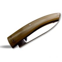 Kibros - Couteau à fromage ou saucisson Haut de gamme Pointe de lame en fourche - Corne Beige - Couteau pliant