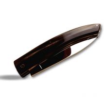 Kibros - Couteau à fromage ou saucisson Haut de gamme Pointe de lame en fourche - Corne foncée - Couteau pliant