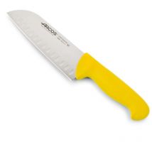 Couteau Santoku Arcos 2900 - Prof 290600 avec poches en acier inoxydable Nitrum et polypropylène jaune ergonomique mango avec lame de 18 cm, vitrine.
