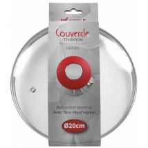 Durandal - Couvercle en verre cerclée inox et poignée rouge Tentation 20 cm, couvercle adapté pour poêles 20 cm et poêles Tentation