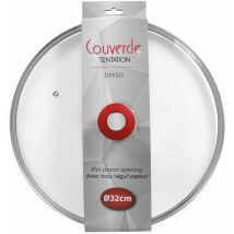 Couvercle en verre cerclée inox et poignée rouge Tentation 32 cm, couvercle adapté pour poêles 32 cm et poêles Tentation