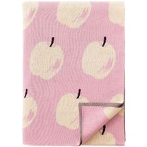Couverture 140x190cm 1000gr 100% acrylique rose avec pommes jaunes fruits be - Benetton