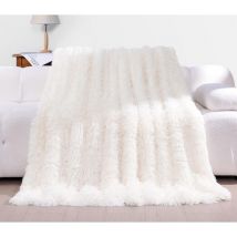 Couverture 160x200 cm, Plaid Polaire Super Douce et Duveteux, Fausse Fourrure Haute Qualité, Couvre-Lits et Canape, Blanc Crème