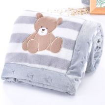 Couverture bébé, double couche flanelle douce couverture bébé hiver chaud rayure peluche tout-petit couverture confortable poussette couverture (ours