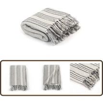 Couverture coton à rayures 220x250 cm Gris et Blanc - Couverture - Plaid - Coton - Gris - Blanche