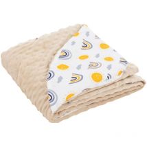 Couverture à Bébé avec Capuche, Arc-en-ciel avec Minky Beige, 100% Coton, 84x84 cm, Double Face, Universelle pour Coque/Siège Auto/Poussette,