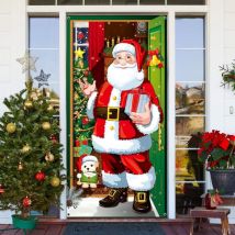 Couverture de Porte de Père Noël Bannière de Porte de Noël Suspendue Bannière Toile de Fond de Père Noël pour Décoration de Vacances Hiver Porte