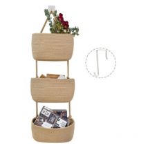 Panier de rangement mural à 3 niveaux, suspendu au-dessus de la porte, en corde de coton tissée, décoratif et pratique pour la maison