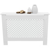Cache-Radiateur Chauffage Moderne - 112x19x82cm - Blanc Étagère en Bois mdf Housse Décorative Robuste Motif Nid d'Abeille Murale Meuble de Rangement