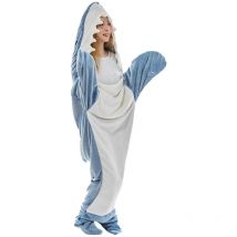 Couverture de Requin, en Flanelle Super Douce et Confortable avec Capuche, Sac de Couchage de Requin Couverture Portable pour Adultes et Enfants