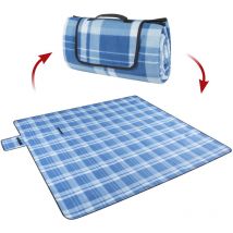 Walser - Couverture de voyage avec dos en aluminium à carreaux bleu/blanc 200x200cm