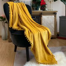 Couverture en Flanelle avec Pompon Couverture de Sieste Couverture de lit Confortable Couverture de Jet Doux pour canapé-lit adapté à Toutes Les