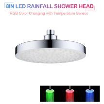 Pommeau de douche à effet pluie led rond de 20 cm avec capteur de température et changement de couleur rvb pour salle de bain
