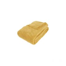 Couverture plaid microfibre 180 x 230 cm doux et chaud pour 2 personnes 100% Polyester coloris ocre