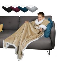 Couverture polaire, plaid intégral avec manches et poche - 120 x 160 cm - Sherpa et flanelle - Enfant - Beige Vivezen