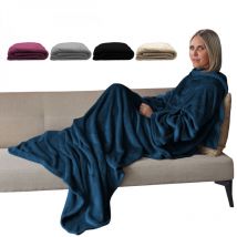 Couverture polaire plaid intégral avec manches et poche - Adulte 210 x 140 cm - Bleu Vivezen