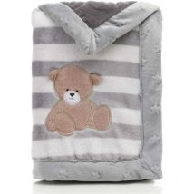 Couverture pour bébé double couche en flanelle douce pour bébé - Rayures chaudes - Couverture confortable pour poussette (ours gris), Ensoleillé