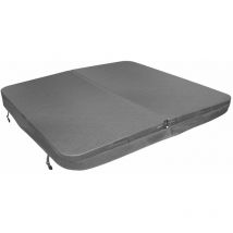 Couverture pour Jacuzzi Gris 220cm / 2.2m - pvc & Cuir - Spa Housse de Protection Bâche Protectrice Carrée pour Hot Tub Bain à Bulles - Pliable - 4