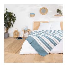Couvre lit 1 personne 180 x 220 cm coton/polyester jacquard Abby Bleu