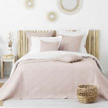 Couvre-lit 2 personnes matelassé 220x240 microfibre uni Florette rose