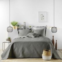 Couvre-lit 2 personnes matelassé 220x240 microfibre unie Romane anthracite