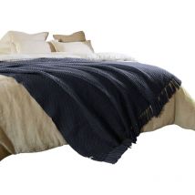 Couvre lit a franges 240 x 260 cm Gabin bleu marine