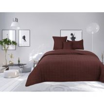Couvre lit boutis matelassé 4 pièces uni piquage Carreaux Choco