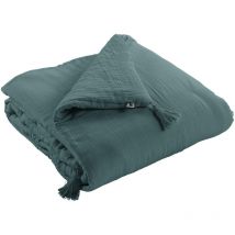 Couvre-lit double gaze de coton bleu canard 90x200 cm