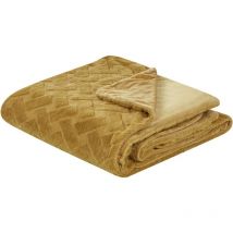 Couvre-lit Jeté de Lit à Motif Gaufré 150 x 200 cm en Tissu Pelucheux Polyester Jaune Sitapur