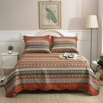 Couvre-lit matelassé bohème Double 3 pièces Patchwork Courtepointe réversible Doux literie en Microfibre -rouge 230x250cm