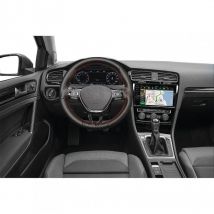 Couvre volant noir cuir a lacet rouge - 37-39 cm