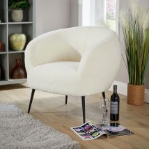 Cozy Round Back White Faux Fur Accent Chair Plush Seating Modern Home Decor