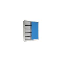 Armario de puertas correderas con 8 baldas con pared medianera