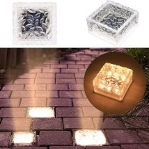 2 pièce de 6 perles solaires en verre pavés(10x10x5.5cm) - Lumière blanche chaude - Capteur de lumière marche/arrêt - Lampe solaire étanche - Spot de