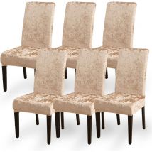 (Velours Doré)Housse de Chaise Velours, Housse de Chaise Salle à Manger Extensible Ensemble de 6, Housse de Chaise Parsons Amovible et Lavable