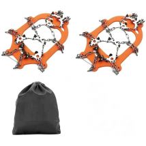 Crampons, Crampons à Glace Traction Grips à Neige pour Bottes Chaussures Femme Homme, AméLioré AntidéRapant 24 Pointes en Acier Inoxydable, Orange m