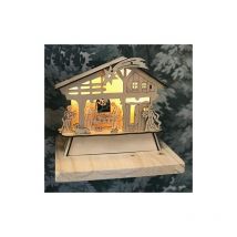 Kontarboor - Crèche de Noël en bois travaillé au Laser avec Lumières led , Scène Nativité , 21x18x5 cm