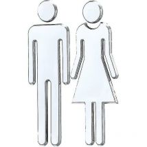 1 Pair Of Toilet Wc Stickers Removable 3d Mirror Vinyl Art Wall Stickers Men's Women's Wall (silver) - Crea