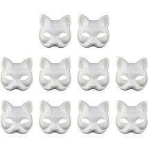 10 Pcs White Face Paper Masks Blank Mask For Decorating Diy Painting Masquerade Cosplay Party (cat Style) - Crea