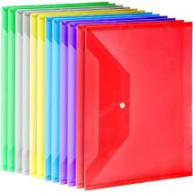 12 Pack Plastic Envelopes, A4 Clear File Organizer With Snaps,6 Colors - Crea
