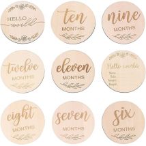 14pcs Baby Monthly Cards Wooden Milestone Discs Baby First Year Growth Photo Commemoration Props - Crea