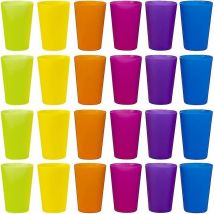 24 gobelets en plastique réutilisables, 6 gobelets en plastique de couleurs vives pour enfants, camping - Crea