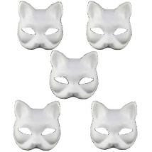 5 Pcs Diy White Paper Mask Fox Cat Face Pulp Blank Hand Painted Mask Personality Design Mask For Dance Party Festival Performance White - Crea