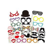 A Set Of 31pcs Diy Funny Colorful Glasses Moustache Red Lips Bow Tie Rose Flower On Sticks Wedding Birthday Party Photo Booth Props - Crea