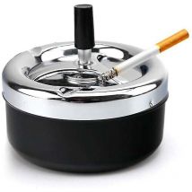 Automatic Cleaning Rotating Ashtray Large Metal With Lid, Black - Crea