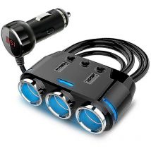 Cigarette Lighter Adapter 3 Socket Cigarette Lighter Splitter With Led Voltage Display Dual Usb Car Charger On/off Switches Car Splitter - Crea