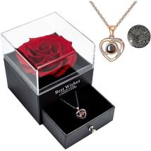Eternal Handmade Rose Preserved Real Rose With Love You Necklace 100 Languages Gift - Crea